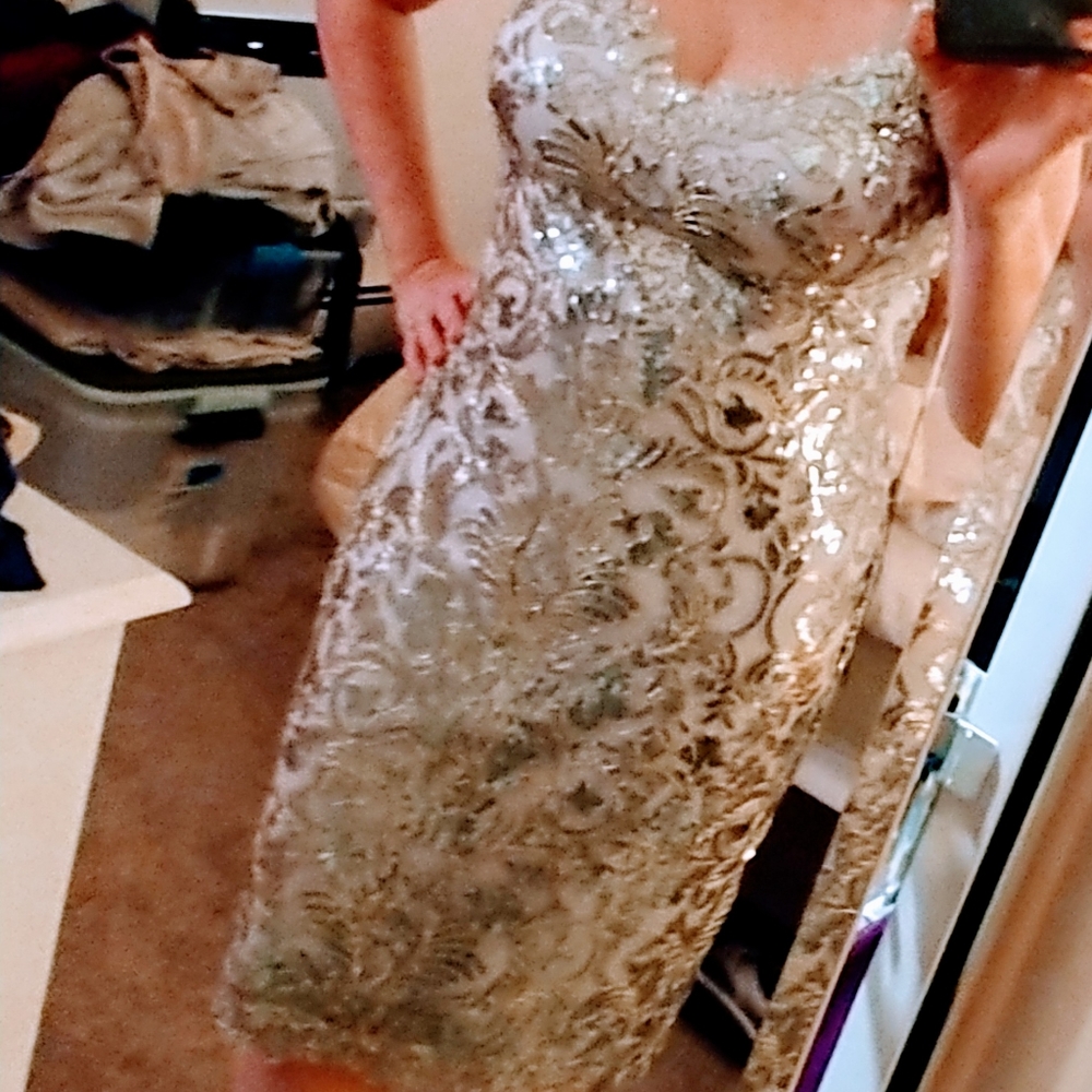 Sequin Cap-sleeve Sheath In Crystal size 10 Tadashi Shoji  Dry Cleaned like new